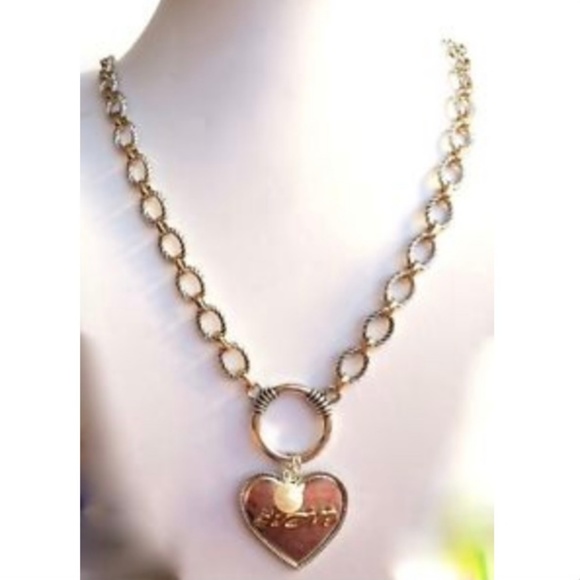Silver Gold Heart Necklace Pearl Message 30" Chain Plus Size BIG Chunky Bold - Picture 3 of 8